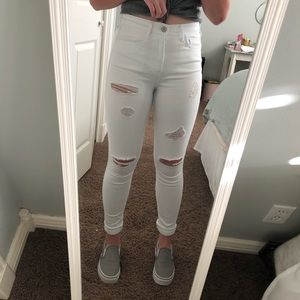 white high rise denim ripped jeans
